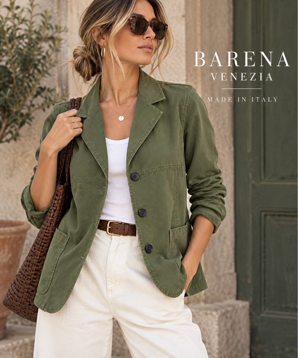 Barena Venezia Olive Cotton Chore Blazer Jacket Made Italy Womens 8 Utility